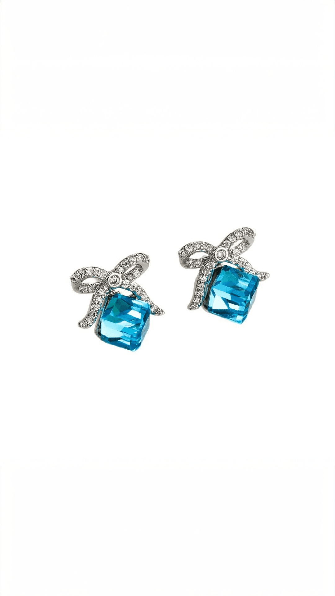 Suhira Blue Crystal Bow Stud Earrings