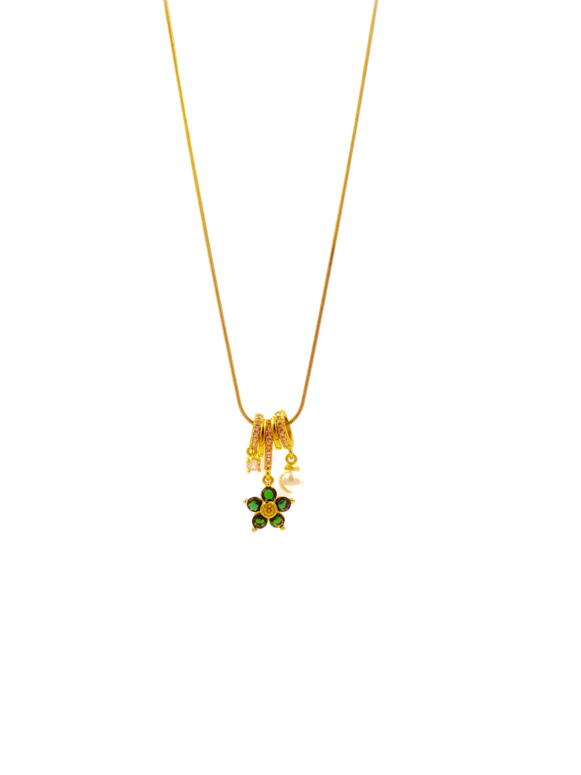 Emerald Bloom Charm Trio Necklace